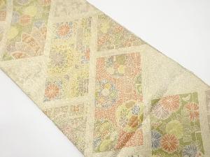 佐賀錦　桧垣に花唐草・花丸模様織り出し袋帯